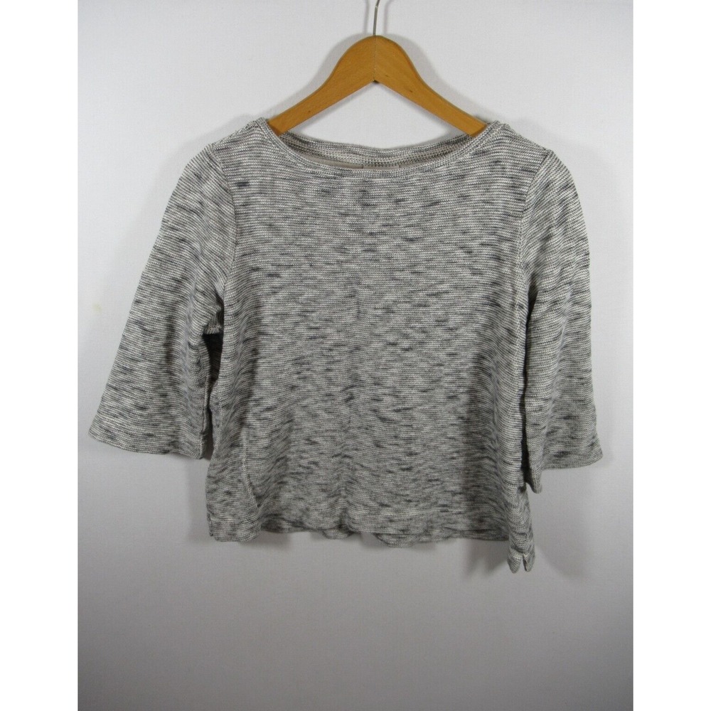 Pure J. Jill Thick Cotton Top Women Petite PM Black/White/Gray 3/4 Sleeve